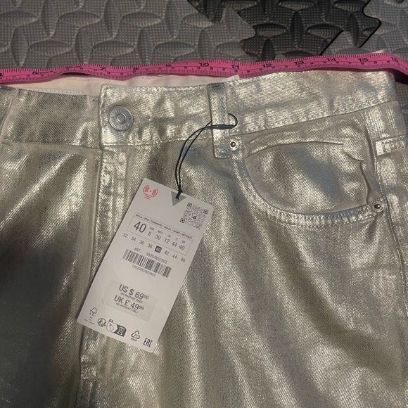 Zara TRF mid waist loose foil Jeans - Picture 13 of 15